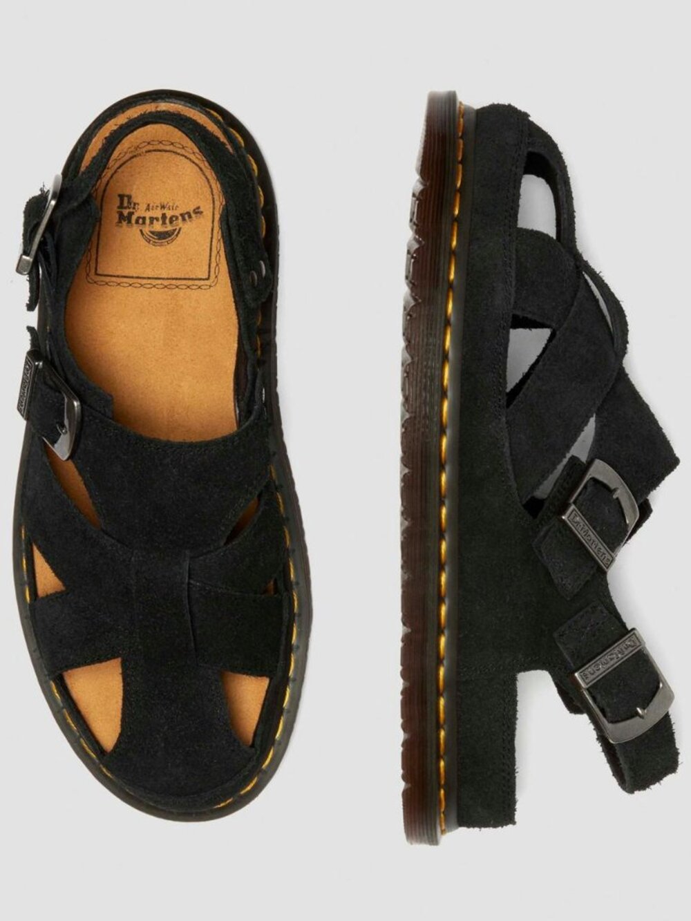 Dr. Martens Archive Fisherman Sandals in Black Suede -Size US W 8, US M 7, EU 39